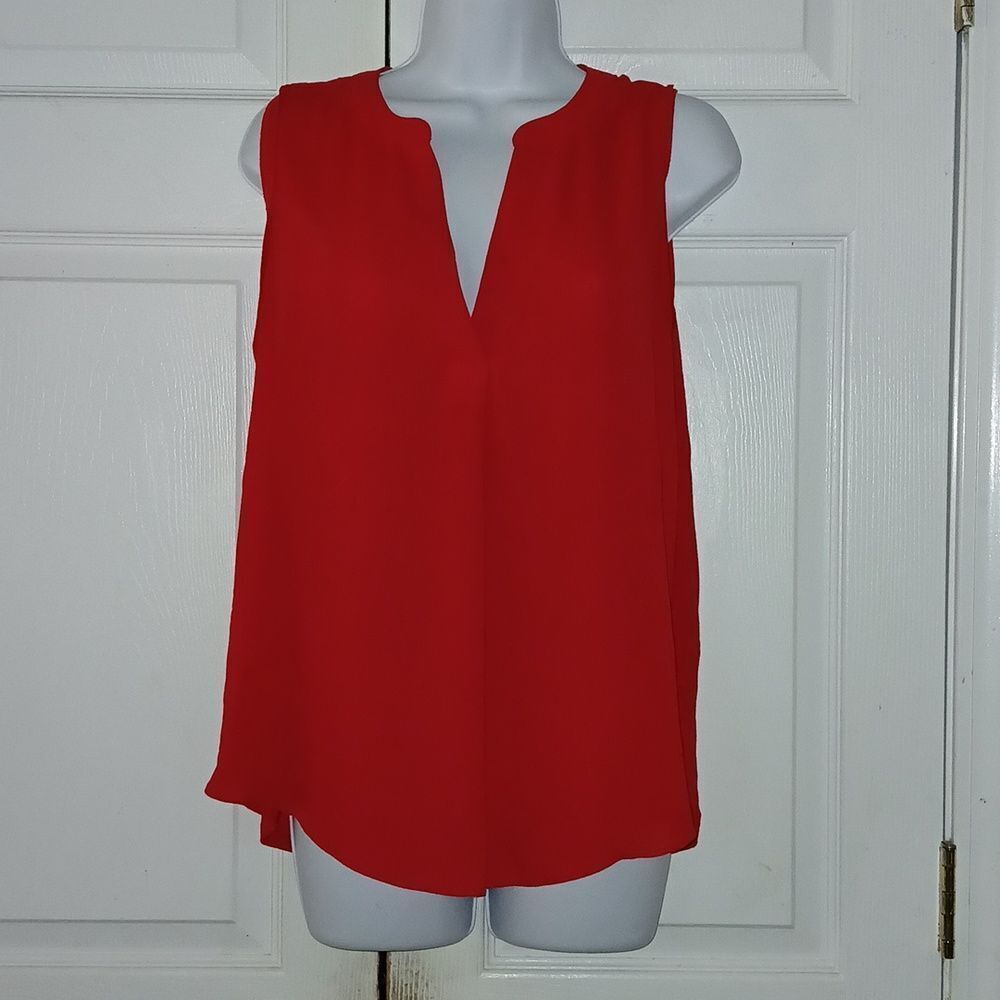 Loft red sheer sleeveless business casual blouse  Sz S  EUC